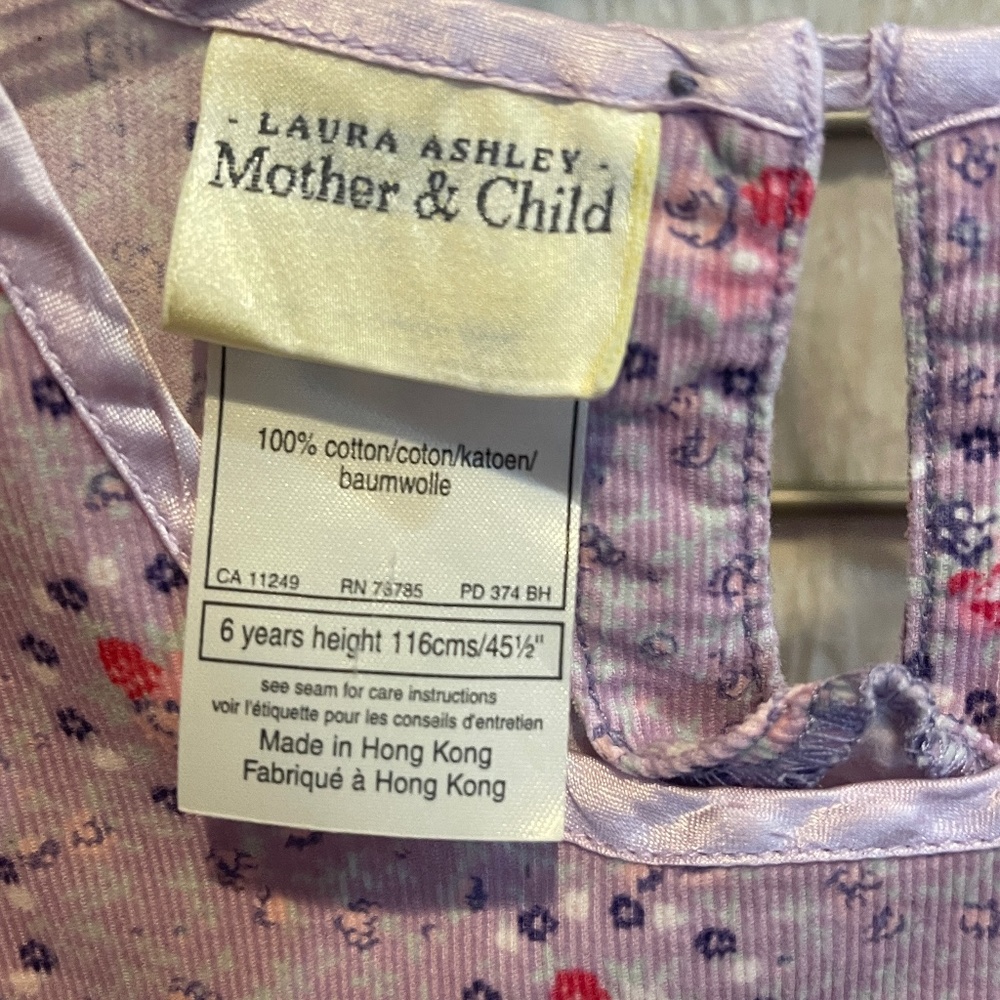 Laura Ashley Floral Dress Lavender Sleeveless Ribbon Girls 6 Easter Vintage - Picture 2 of 6